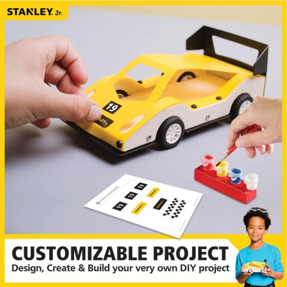 Stanley Jr Build a Car Construction Engineering Kit for Kids Racing Sprint Car Small Wood Craft Kit 