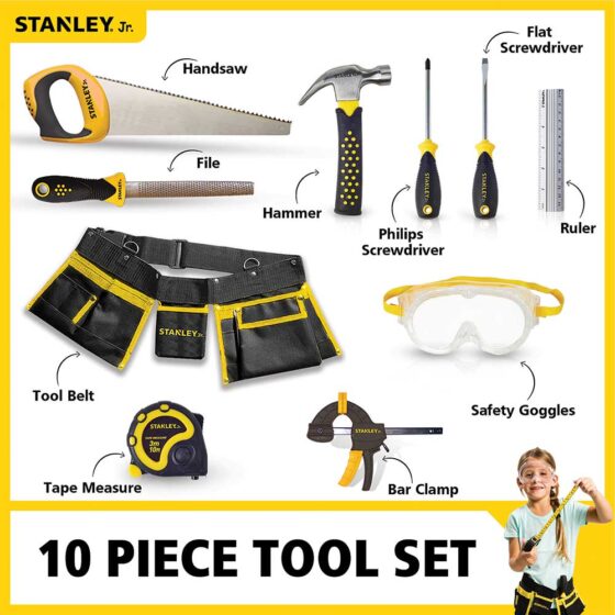 Stanley Jr. 10 Piece Tool Set, Real Tools for Kids