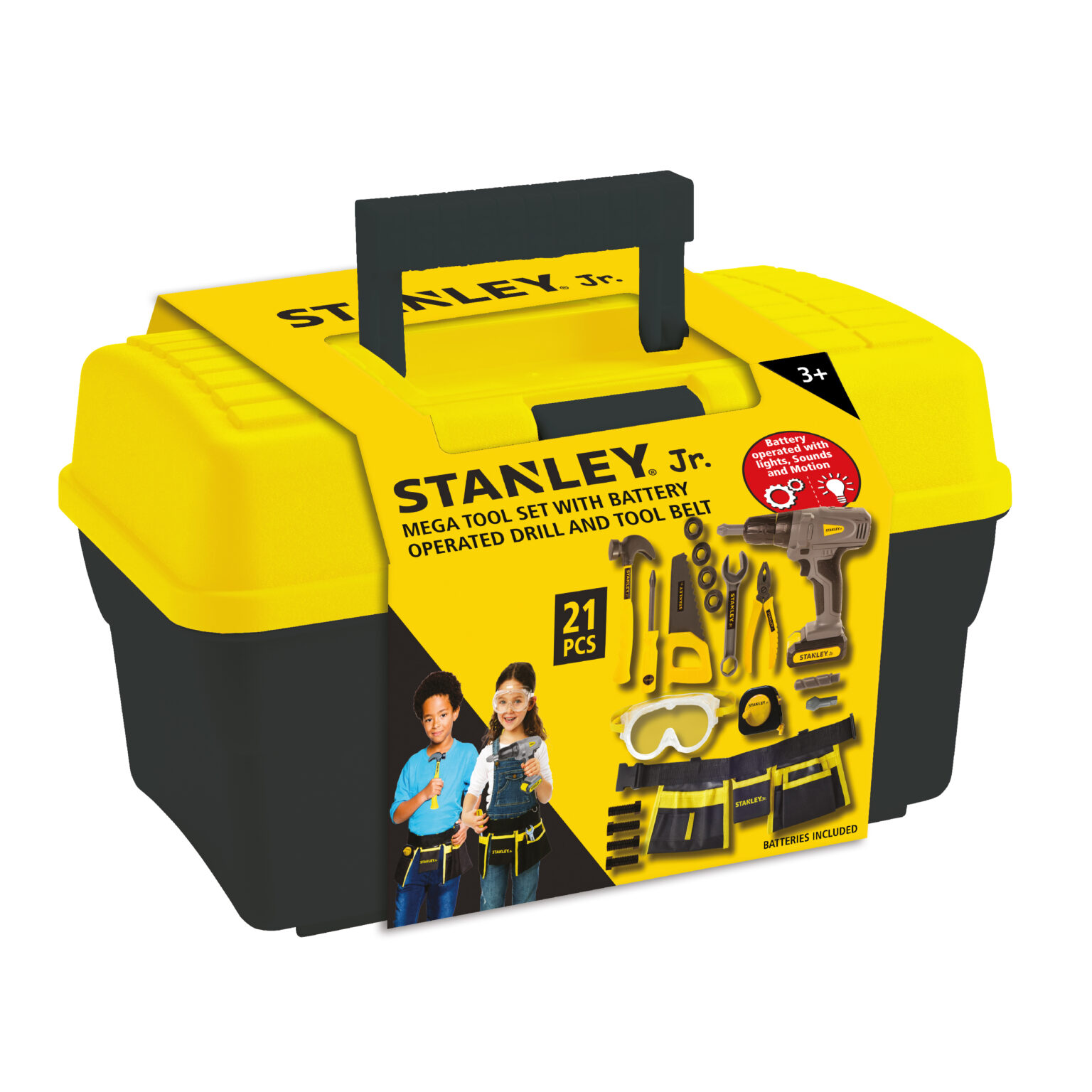 thumbnail image 2 of Stanley Jr. 21-Piece Tool Set - Kids Toolbox With Battery Drill & Toolbelt 2 of 14